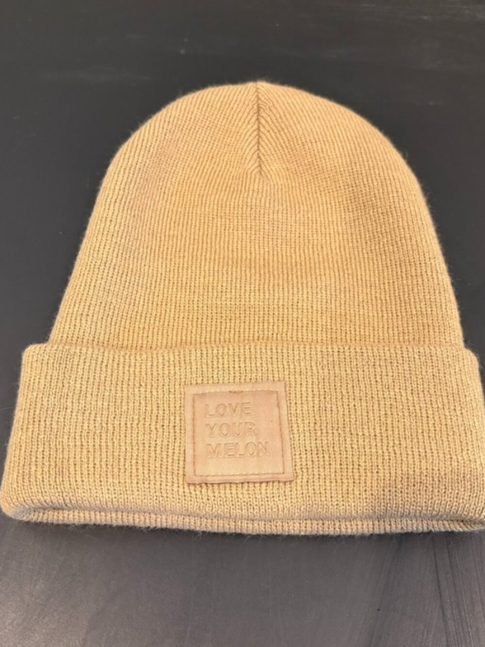 "Love Your Melon" cuffed knit beanie tan/beige color